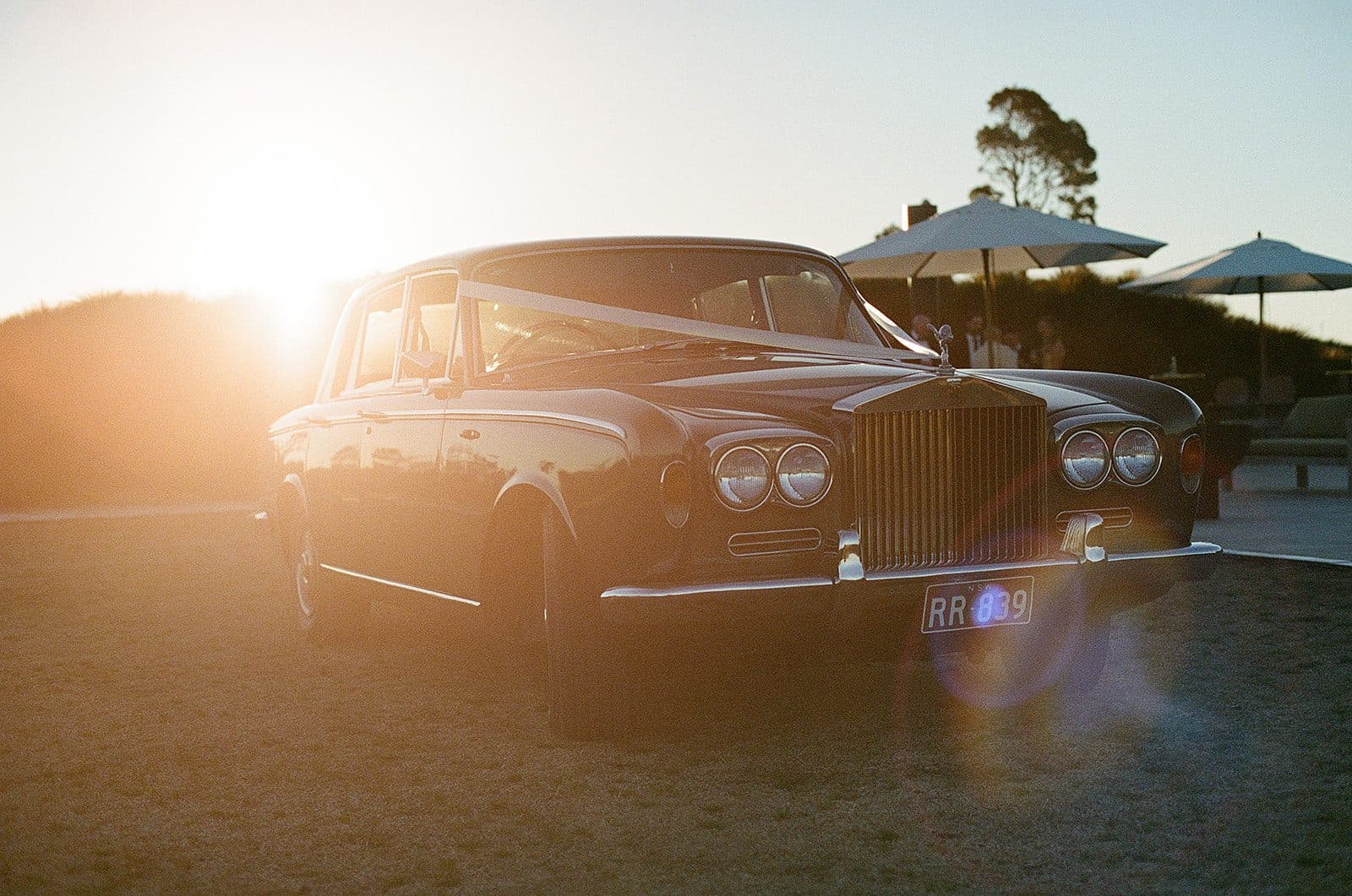 The 1968 Rolls-Royce outside The Pavilion in the low winter sun, on film