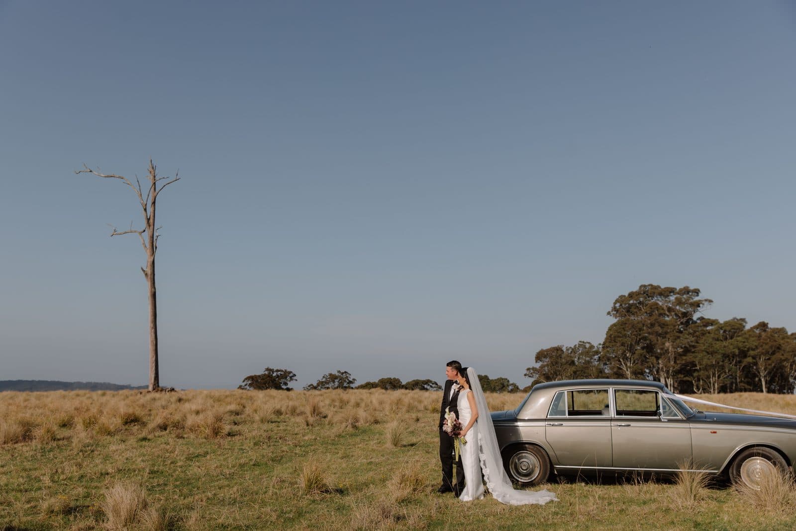 Jamae and Ben in the open grassland beside the dead gum, the Rolls-Royce parked beside them